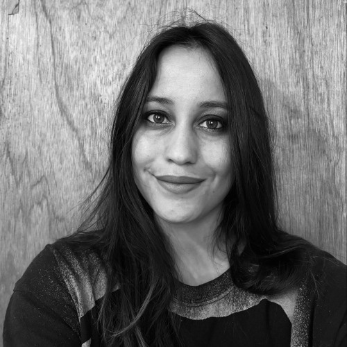 Black and white photograph of sherly Torres